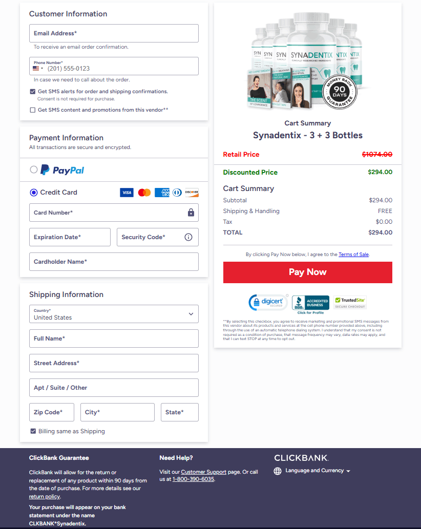 Synadentix secure checkout page usa official